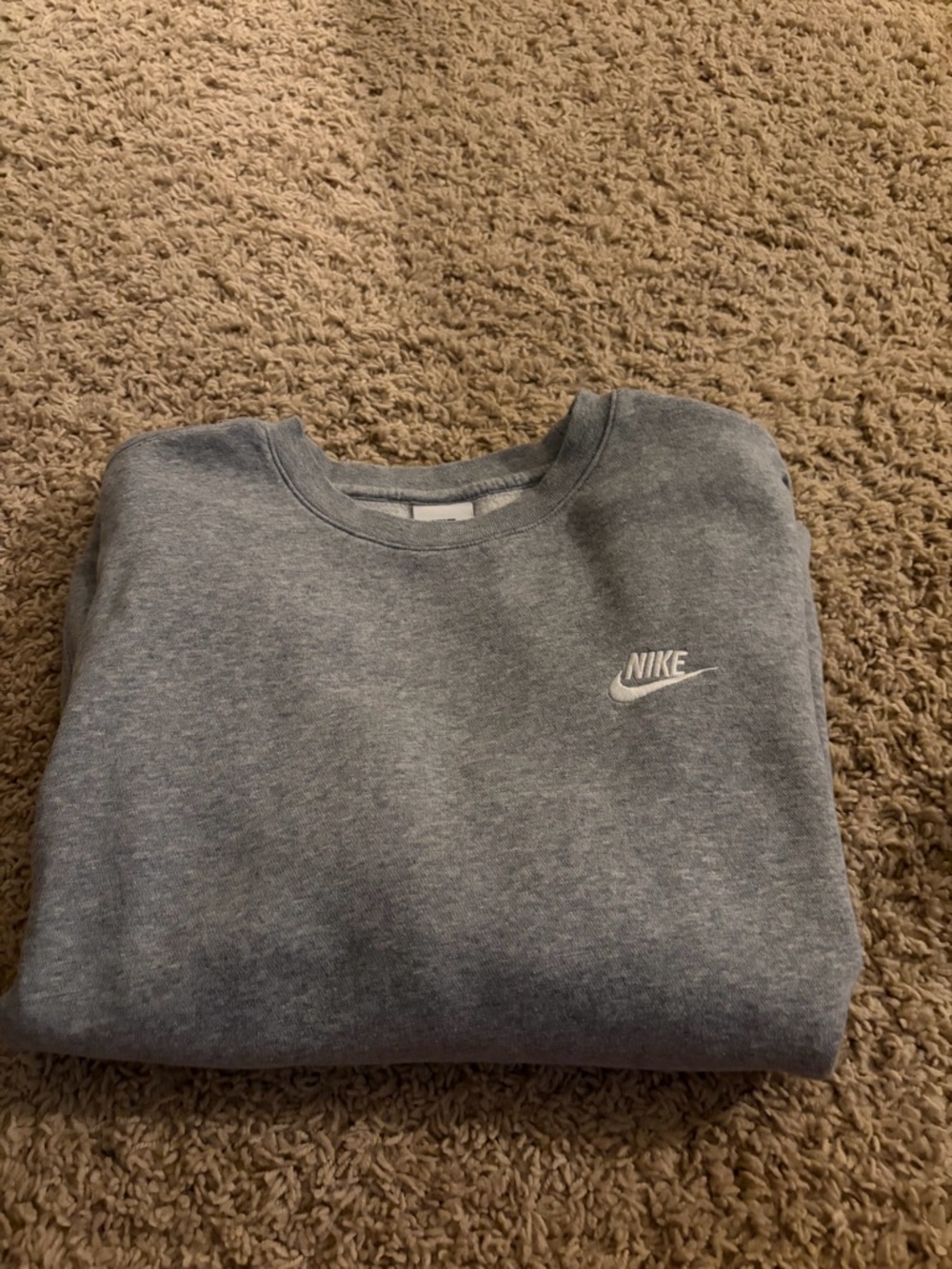 Nike Men's Heather Gray Crewneck Sweatshirt with White Logo